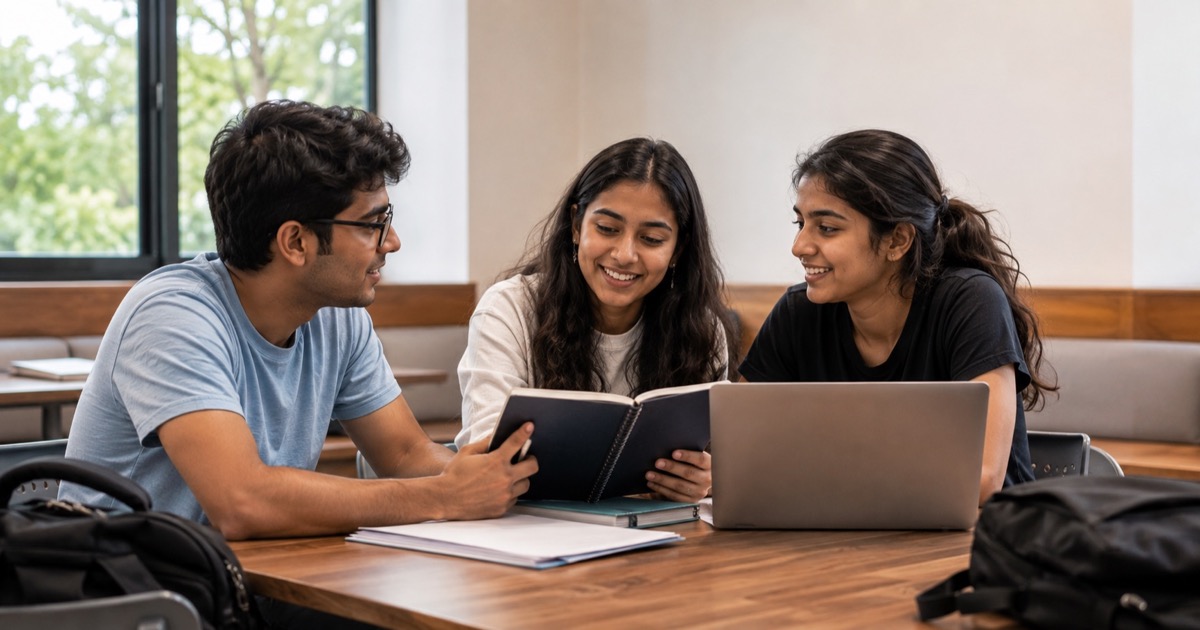 University students preparing for recruitment together in a campus study room.
